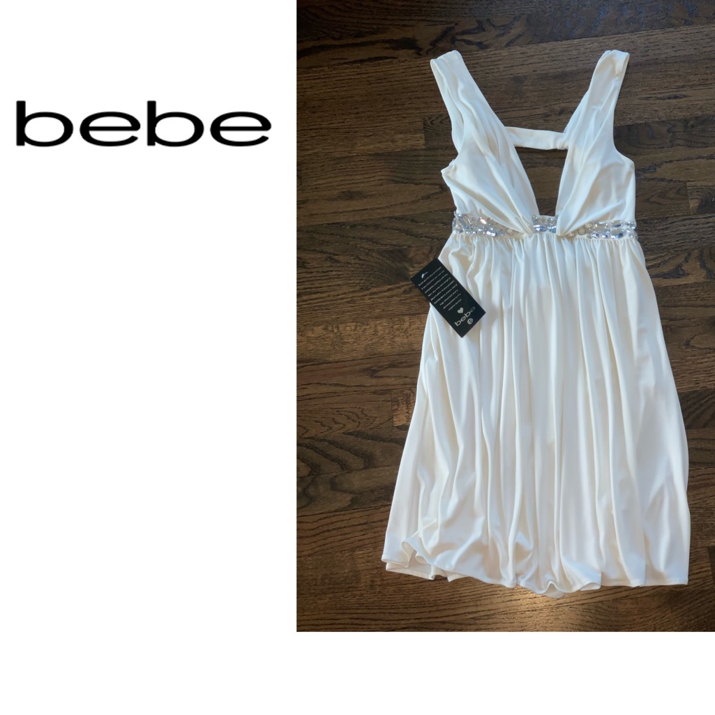 Bebe White Embellished Cutout Crystal Dress